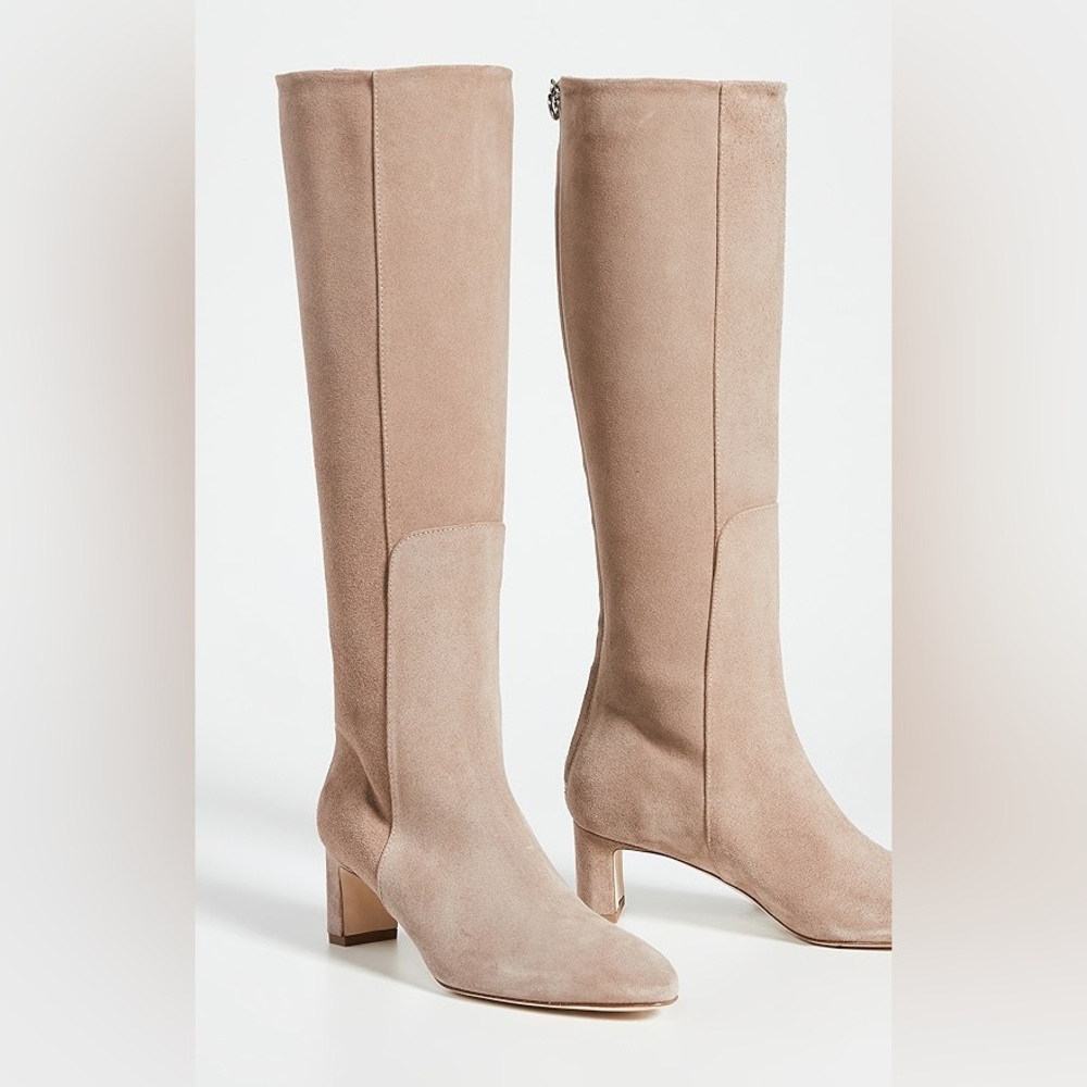Aeyde ‘Taylor’ Knee High Suede Boots (6/36) - Stone / Cream